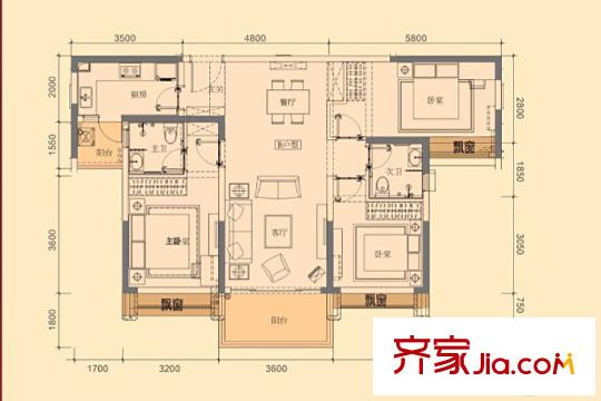 合生時(shí)代城D1-B戶型 3室2廳2衛(wèi)1廚