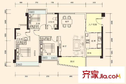 弘泰?映月城2-3棟03/06戶型 3室2廳2衛(wèi)1廚