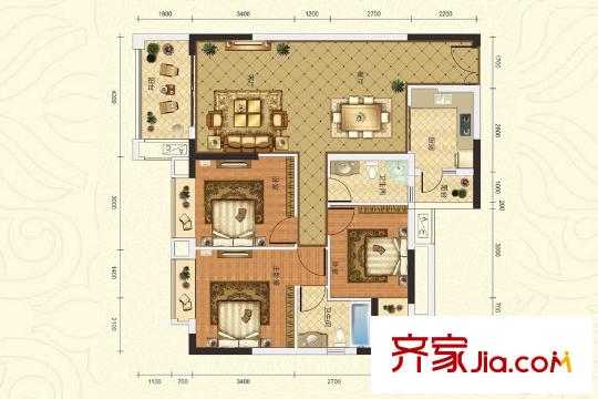 麗日君頤家園5棟標(biāo)準(zhǔn)層111平方米 04戶型 3室2廳2衛(wèi)1廚