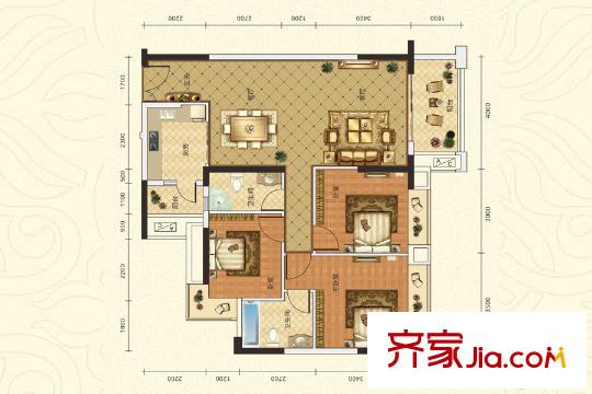 麗日君頤家園6棟標(biāo)準(zhǔn)層111平方米 01戶型 3室2廳2衛(wèi)1廚