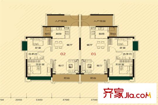 秋谷林海1棟一單元01/02戶型 2室2廳1衛(wèi)1廚