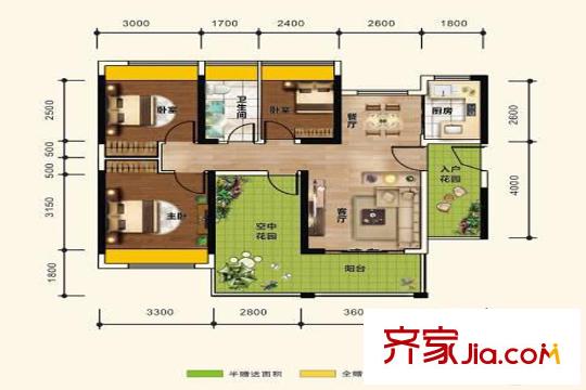 天源花園2棟1單元04戶型2單元03戶型 4室2廳1衛(wèi)1廚