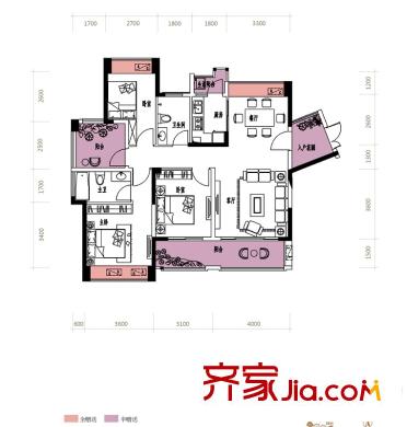 潤城?雙璧灣29/30棟C1戶型 4室2廳2衛(wèi)1廚