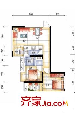 清泉城市廣場5棟03戶型 2室2廳1衛(wèi)1廚