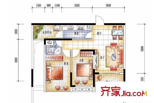 清泉城市廣場4棟02戶型 2室2廳1衛(wèi)1廚