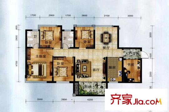 美麗洲二期2/3棟B3戶型 5室2廳2衛(wèi)1廚
