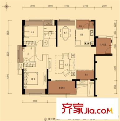 中洲?中央公園2棟C12戶型 3室2廳2衛(wèi)1廚