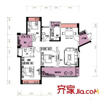 潤城?雙璧灣26/31/32/33棟D戶型 4室2廳2衛(wèi)1廚