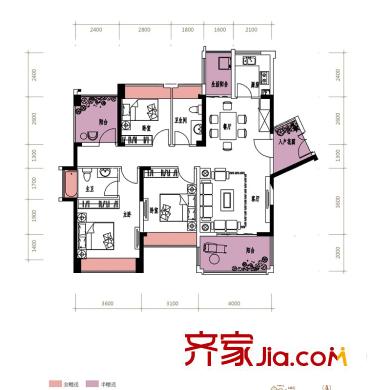 潤城?雙璧灣27-28棟C2戶型 4室2廳2衛(wèi)1廚