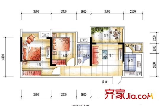 清泉城市廣場5棟05戶型 2室1廳1衛(wèi)1廚