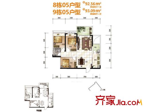 清泉城市廣場8和9棟05戶型 2室2廳1衛(wèi)1廚