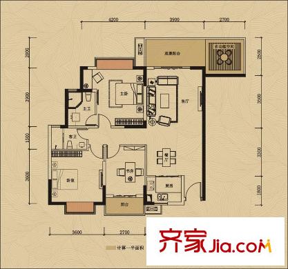 鴻潤?疊韻A、B、G、H棟04戶型 3室2廳2衛(wèi)1廚
