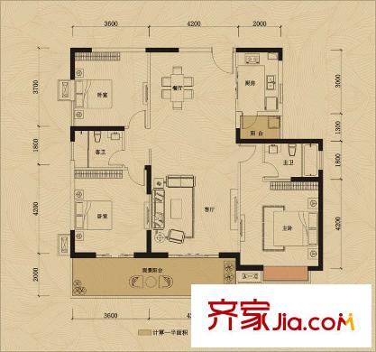 鴻潤(rùn)?疊韻A、B、G、H棟03戶型 3室2廳2衛(wèi)1廚
