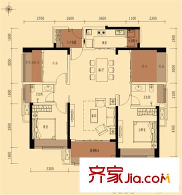 中洲?中央公園2棟C10戶型 4室2廳2衛(wèi)1廚