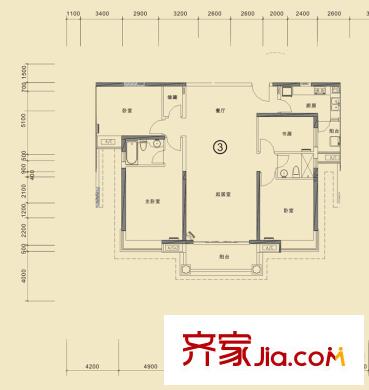合生濱海城山海公寓03戶型 4室2廳2衛(wèi)1廚