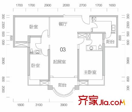合生濱海城3棟&5棟03戶型 3室2廳2衛(wèi)1廚
