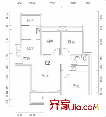 合生濱海城4棟01、02戶型 3室2廳1衛(wèi)1廚