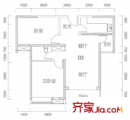 合生濱海城4棟03戶型 2室2廳1衛(wèi)1廚