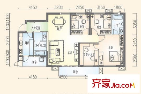 金灣花園二期8棟標準層E2戶型 4室2廳2衛(wèi)1廚