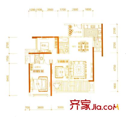 方直瓏湖灣別墅戶型圖A2戶型 3室2廳2衛(wèi)