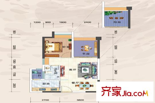 日盛天鉆06/07戶型 1室1廳1衛(wèi)1廚