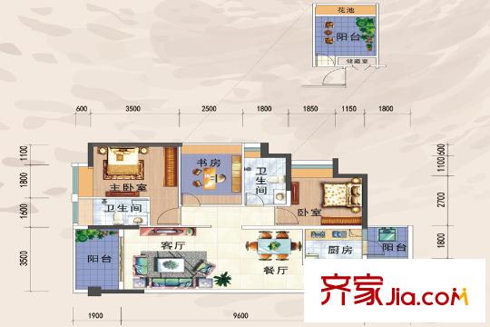 日盛天鉆04戶型 3室2廳2衛(wèi)1廚