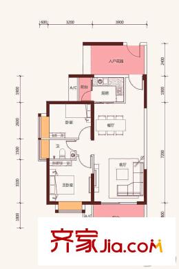 泰宇?城市中央1-12棟A戶型 2室2廳1衛(wèi)1廚