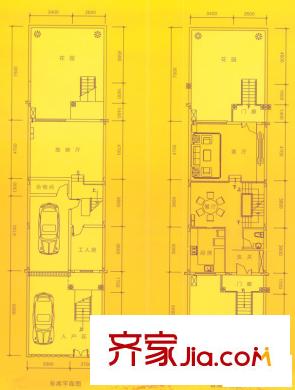 格林童話世界別墅戶型圖三期TB別墅（車庫(kù)和首層平面圖） 5室3廳4衛(wèi)