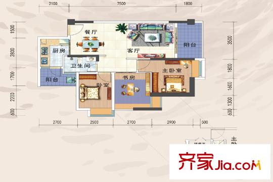 日盛天鉆10/11戶型 3室2廳1衛(wèi)1廚