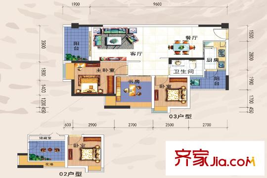 日盛天鉆02/03戶型 3室2廳1衛(wèi)1廚