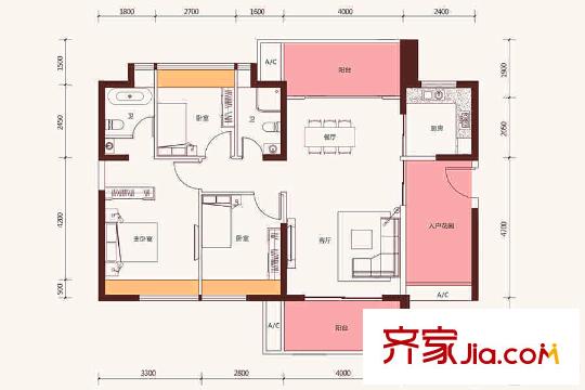 泰宇?城市中央1-12棟C戶型 3室2廳2衛(wèi)1廚