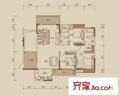 半山名苑別墅戶型圖小腕洋房C戶型 3室2廳2衛(wèi)1廚