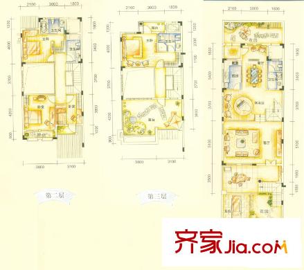 半山名苑別墅戶型圖聯(lián)排B戶型 4室2廳4衛(wèi)
