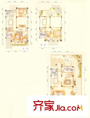 半山名苑別墅戶型圖雙拼C戶型 4室2廳4衛(wèi)