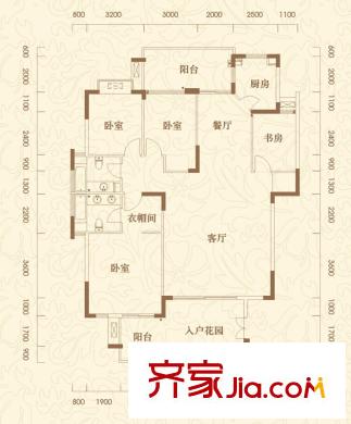 潤園別墅戶型圖36/37棟A戶型 4室2廳2衛(wèi)