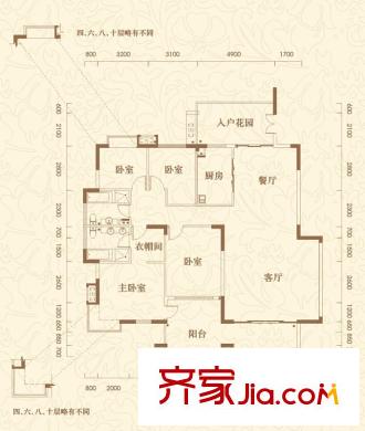潤園別墅戶型圖38/39棟B戶型 4室2廳2衛(wèi)1廚
