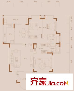 潤園別墅戶型圖二期峰谷大宅A戶型 3室2廳2衛(wèi)1廚