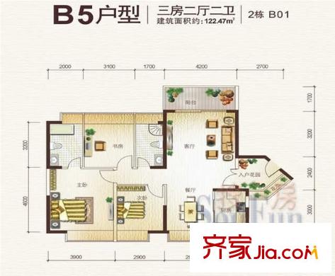 中天彩虹城戶型圖中建彩虹城 3室 戶型圖 3室2廳2衛(wèi)1廚
