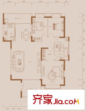 潤園別墅戶型圖二期峰谷大宅B戶型 3室2廳2衛(wèi)1廚
