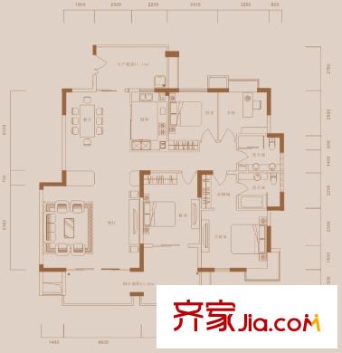 潤園別墅戶型圖二期峰谷大宅D戶型 4室2廳2衛(wèi)1廚