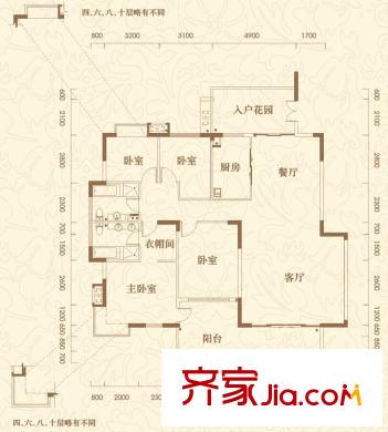 潤園別墅戶型圖洋房38、39棟戶型 4室2廳2衛(wèi)