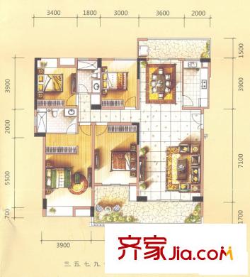 萬林湖別墅戶型圖和院B3戶型 4室2廳2衛(wèi)