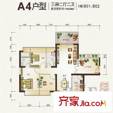 中天彩虹城戶型圖中建彩虹城 3室 戶型圖 3室2廳1衛(wèi)1廚