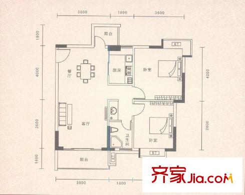 凱欣苑戶型圖6棟、9棟舒適兩房戶型 2室2廳1衛(wèi)1廚