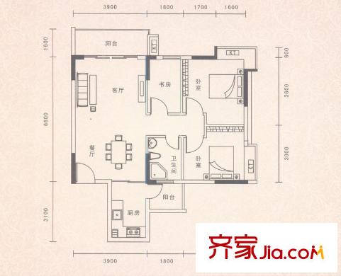 凱欣苑戶型圖7棟、8棟闊綽三房戶型 3室2廳1衛(wèi)1廚