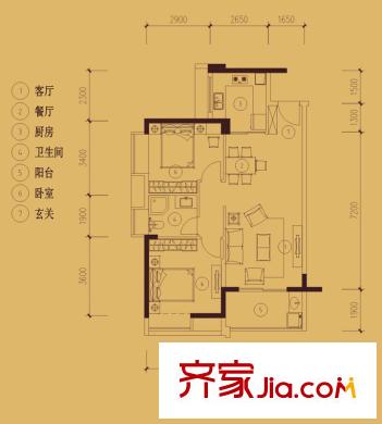 萬(wàn)科金域華庭戶型圖一期四組團(tuán)悅水居2DE號(hào)樓02號(hào)兩房戶型 2室2廳1衛(wèi)
