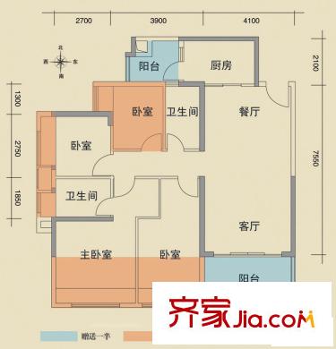 山水華府戶型圖四期戶型C 4室2廳2衛(wèi)