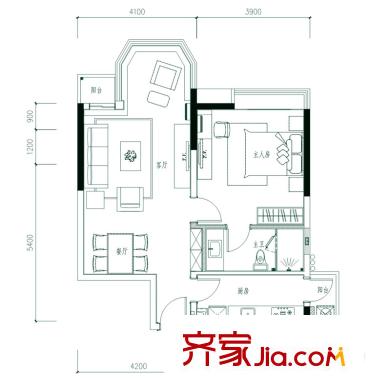合生愉景灣06/07戶型 1室2廳1衛(wèi)1廚