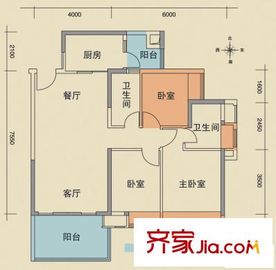 山水華府戶型圖四期戶型D 3室2廳2衛(wèi)