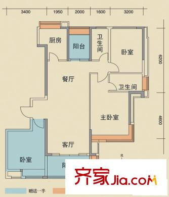山水華府戶型圖四期戶型B1 3室2廳2衛(wèi)